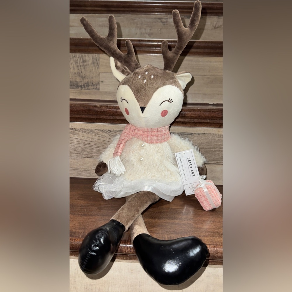 Super Cute 🥰 Reindeer Plush with Pink Scarf 🧣 Shelf Sitter 26” by Bella Lux